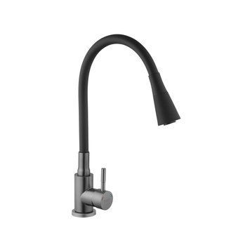 Змішувач для кухні Kroner Edelstahl Klassisch PVD031BLK з гнучким виливом, 2 режими струменю, графіт PVD / чорний