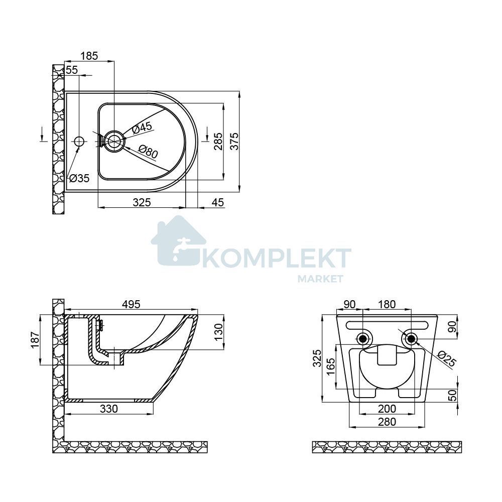Біде підвісне Qtap Robin 495х370х325 White QT1355046FW