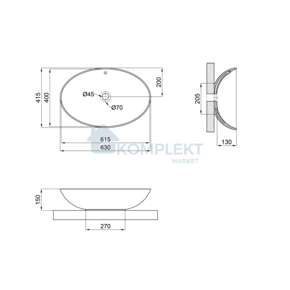 Раковина-чаша овальна Qtap Dove 630х415х150 White QT06113077WN (накладна)