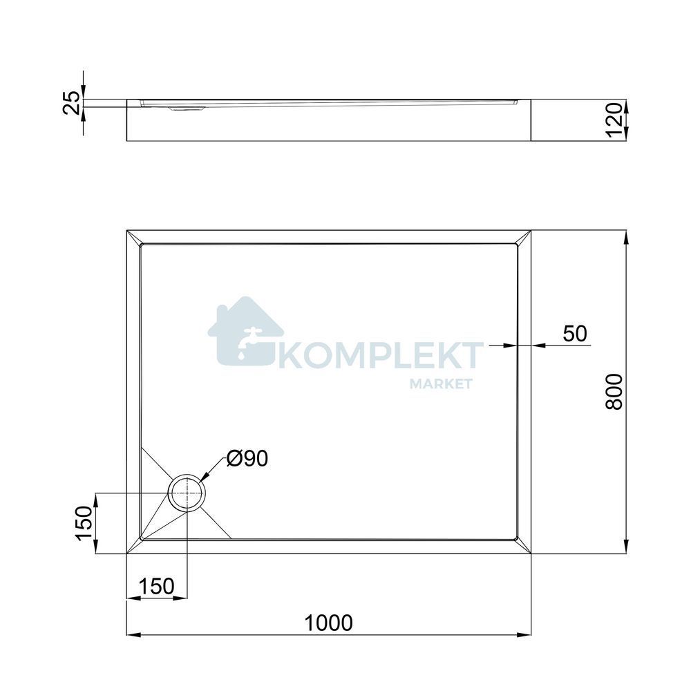 Душовий піддон 100x80x12см Qtap Tern 301812C (з сифоном)