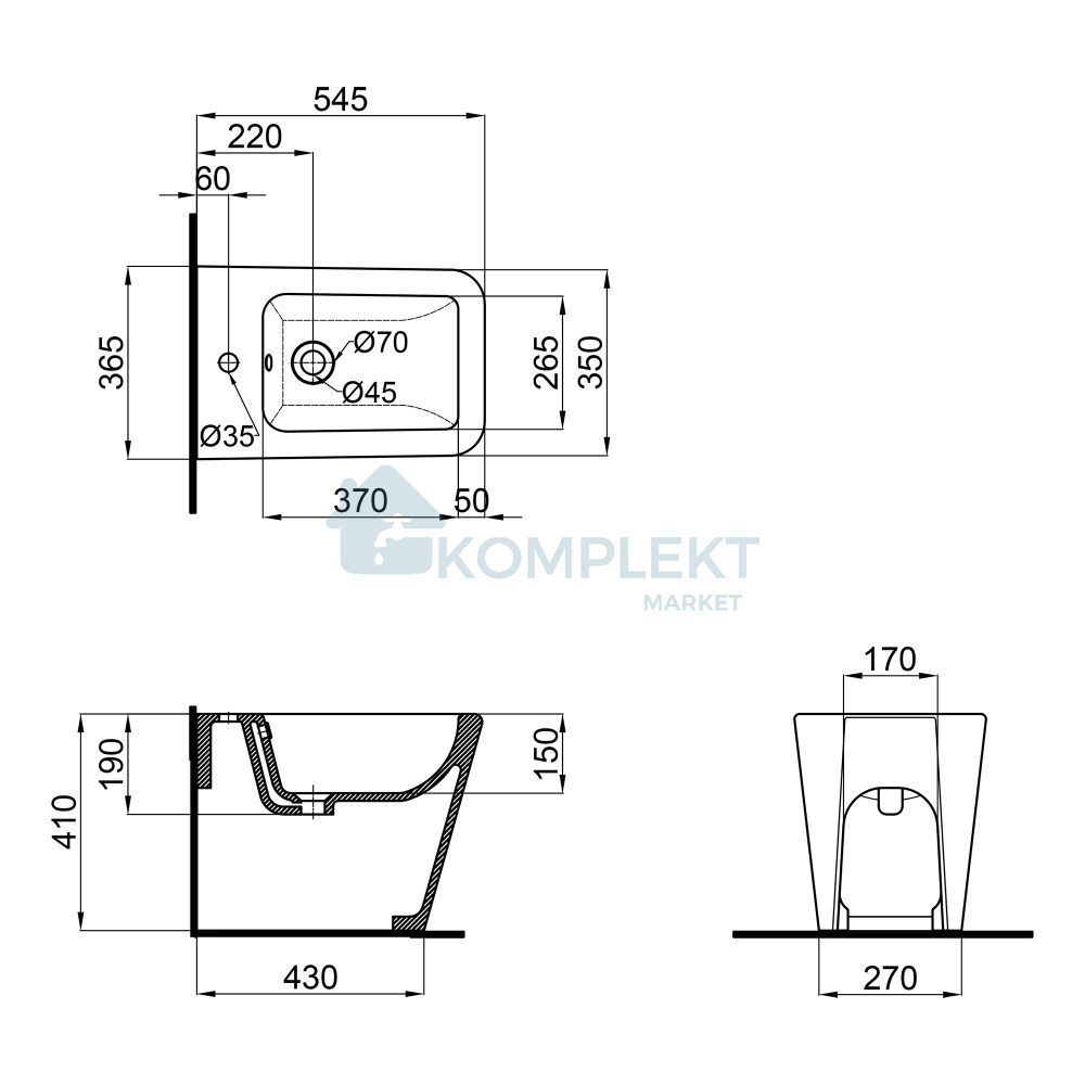 Біде підлогове прямокутне Qtap Crow 545х360х410 White QT05443370W
