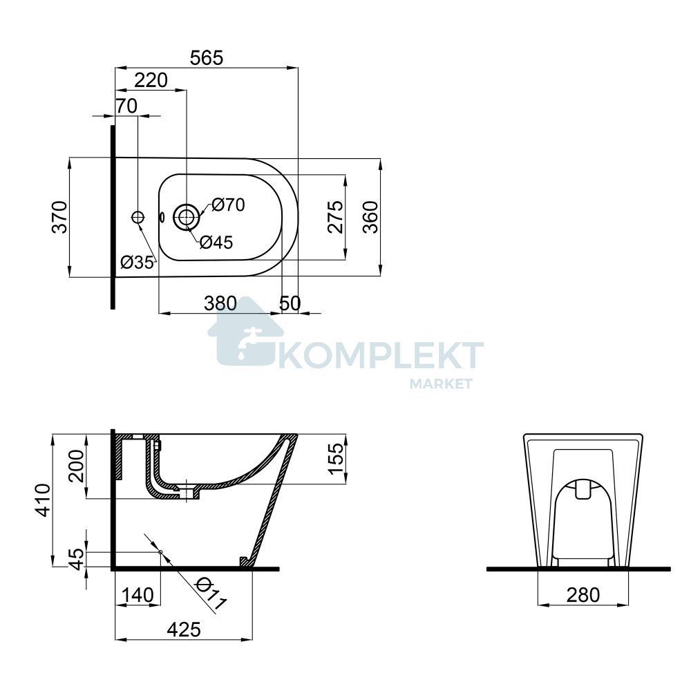 Біде підлогове Qtap Stork 560х360х410 White QT15443378W