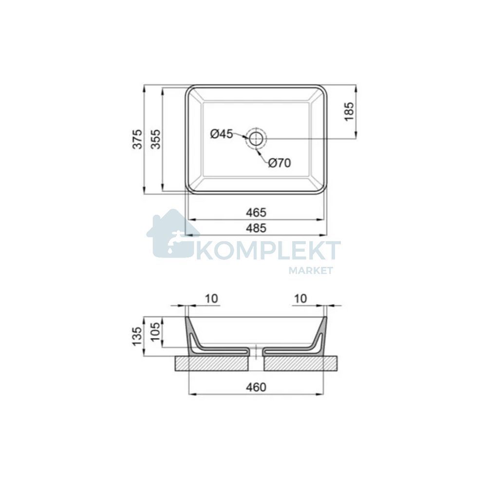 Накладна прямокутна раковина Qtap Tern 485х375х135 QT172074MBMBN (чорна матова)