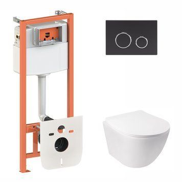 Інсталяція Qtap Nest ST з чорною матовою панеллю змиву та унітазом Jay Rimless