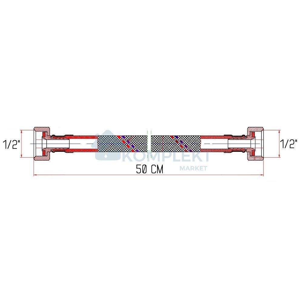 Гучкий шланг для води 1/2" L-50cм ВВ SF381W50 SD Forte