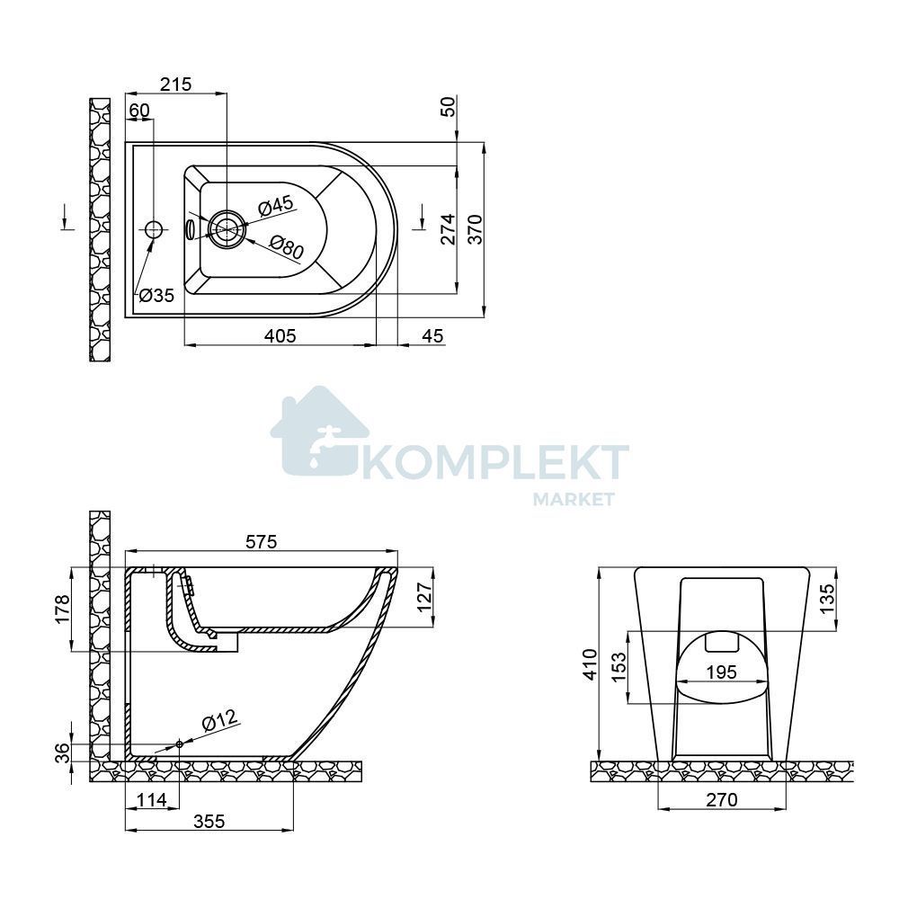 Біде підлогове Qtap Robin 565x360x405 QT13442141CMB (чорне матове)