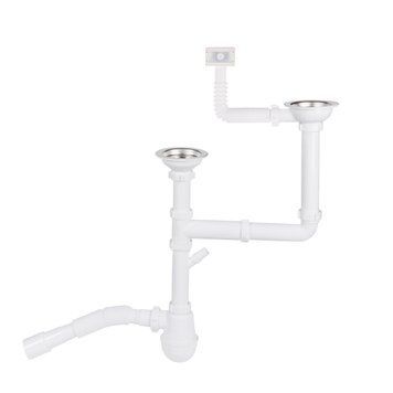 Сифон для кухонної мийки подвійний різнорівневий Lidz LK06 60 05 M003 00 (випуск 115 мм, вихід гофра 40/50мм)