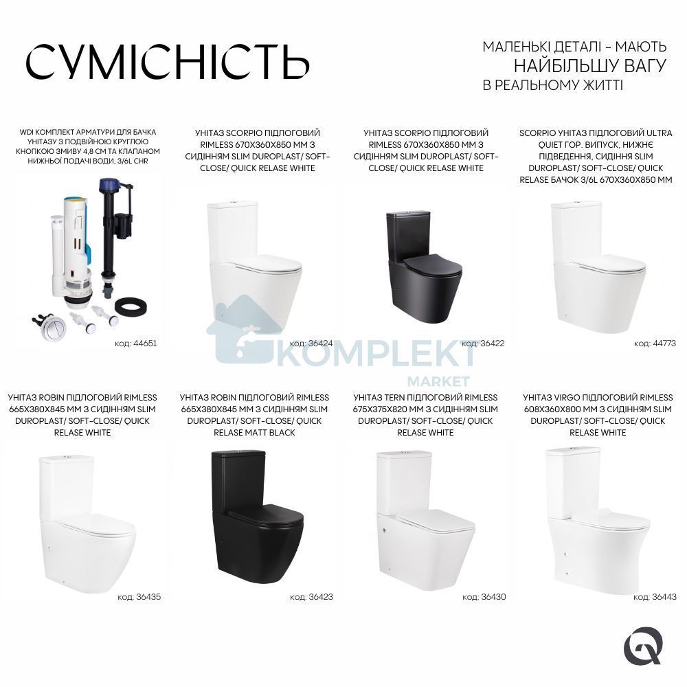 Qtap WDI комплект арматури для бачка унітазу з подвійною круглою кнопкою змиву 4,8 см та клапаном нижньої подачі води, 3/6L CHR