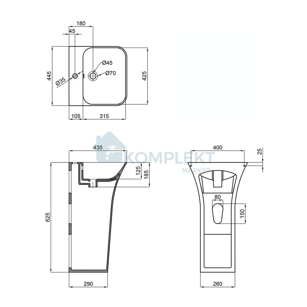 Раковина для підлоги моноблок Qtap Crow 445x435x825 White QT0511G315WN