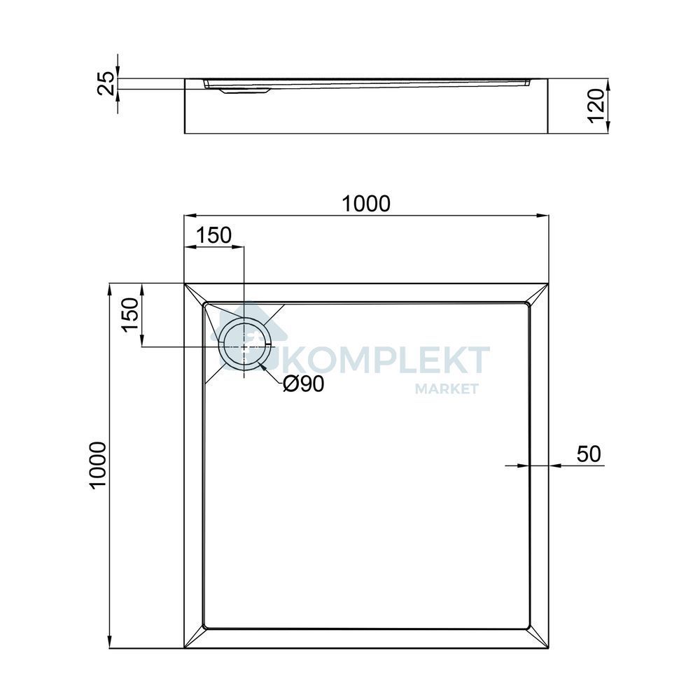 Душовий піддон квадратний 100x100x12см Qtap Tern 301112 (з сифоном)
