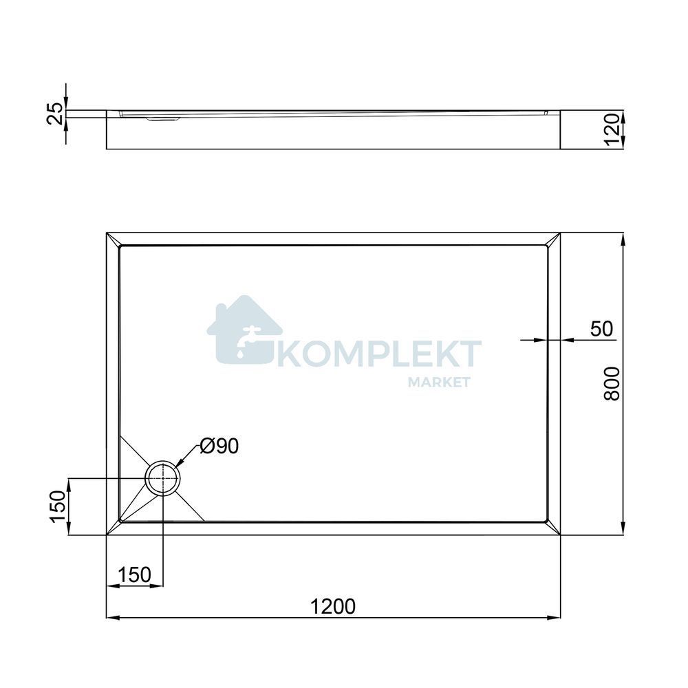 Душовий піддон прямокутний 120x80x12см Qtap Tern 3012812 (з сифоном)