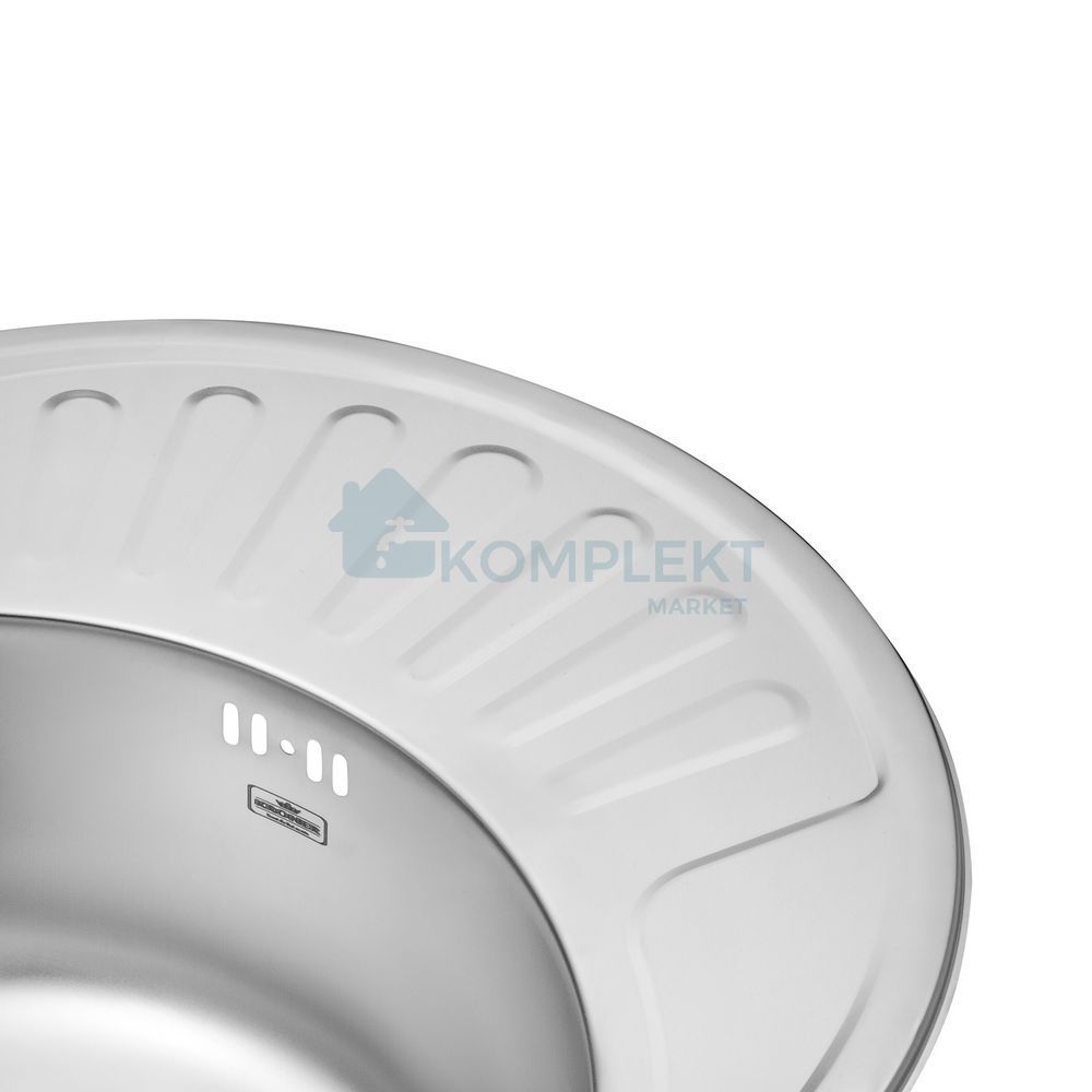 Кухонна мийка овальна Kroner KRP Satin 5745, 570х450мм, нержавіюча сталь, врізна, сатинова (матова), 0.8 мм, універсальне крило