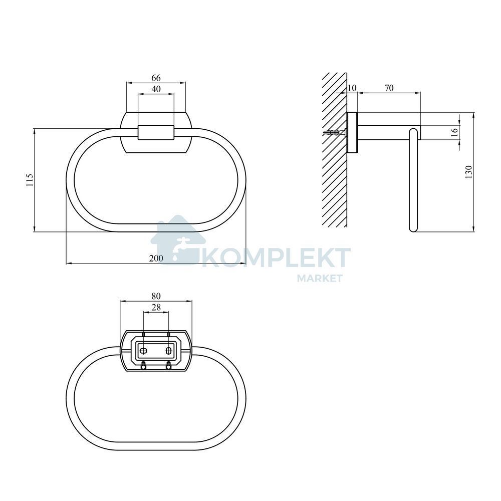 Тримач для рушників 20см Kroner KRM Graz C95606 (овальний) хром
