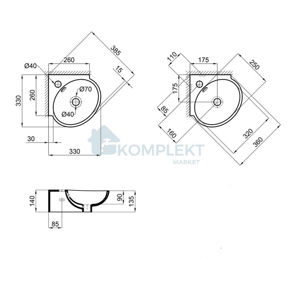 Раковина підвісна Qtap Leo 360x385x140 White QT11115010WN (кутова)
