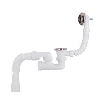 Сифон для ванни Lidz LW01 (6003V00200) випуск 70 мм, плоский, з ревізією, з пробкою на ланцюгу (вихід гофра 40/50мм)