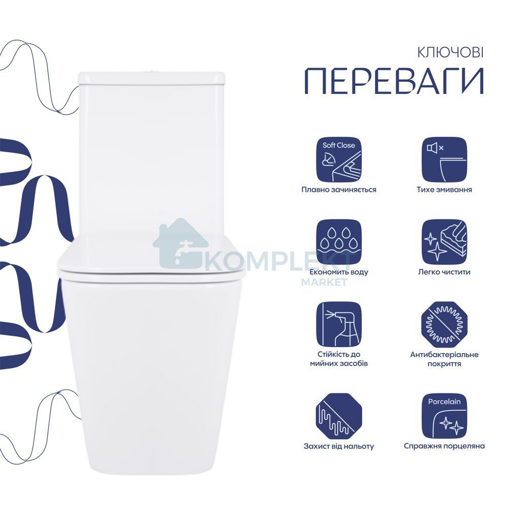 Унітаз підлоговий Qtap Tern Ultra Quiet безобідковий з сидінням та бачком Soft-Close QT17222175AUQ1W White