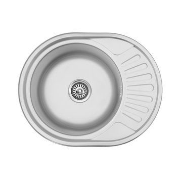 Кухонна мийка овальна Kroner KRP Satin 5745, 570х450 мм, нержавіюча сталь, врізна, сатинова (матова), 0.6 мм, універсальне крило