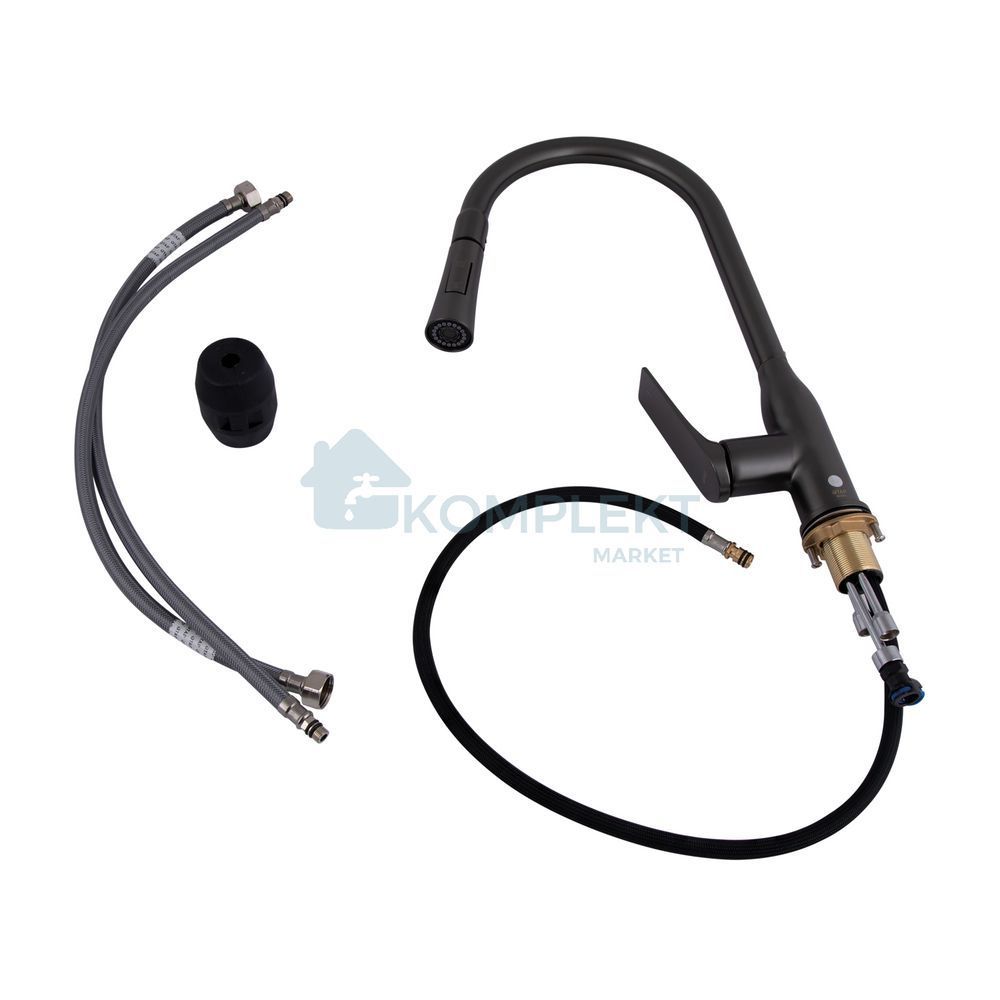 Змішувач для кухні Qtap Vlasta New з висувним виливом QTVLA344GMB45647 Gunmetal Black PVD