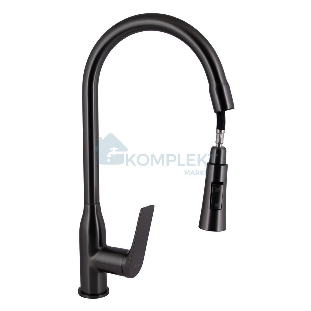 Змішувач для кухні Qtap Vlasta New з висувним виливом QTVLA344GMB45647 Gunmetal Black PVD