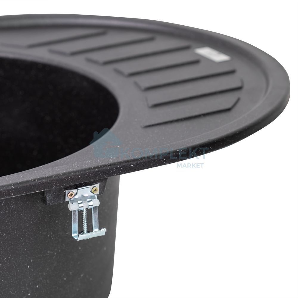 Овальна гранітна мийка з сушкоюLidz 610x495 BLM-14 (чорна матова)