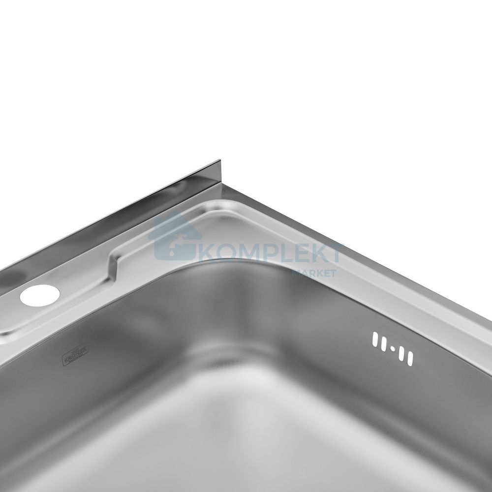 Кухонна мийка Kroner KRP Satin 5050, 500&times;500 мм, нержавіюча сталь, накладна, квадратна, гладка (сатинова, матова), 0.6 мм