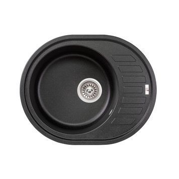 Овальна гранітна мийка з сушкоюLidz 610x495 BLM-14 (чорна матова)
