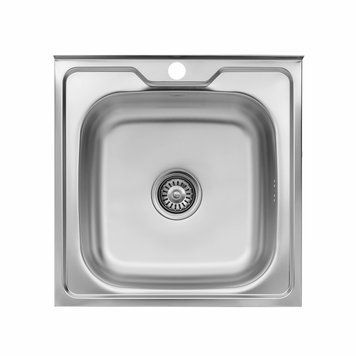 Кухонна мийка Kroner KRP Satin 5050, 500&times;500 мм, нержавіюча сталь, накладна, квадратна, гладка (сатинова, матова), 0.6 мм