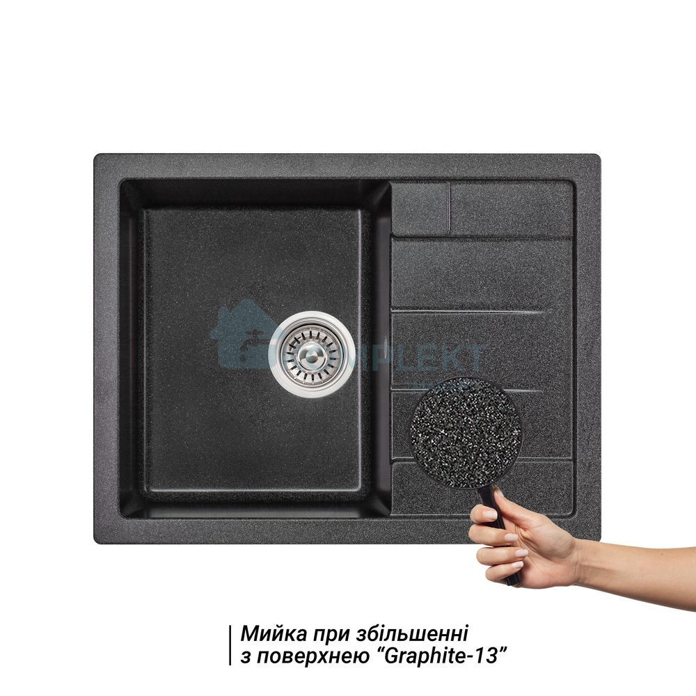 Прямокутна гранітна мийка з сушкою Lidz 650x495 GRF-13 (матовий графіт)