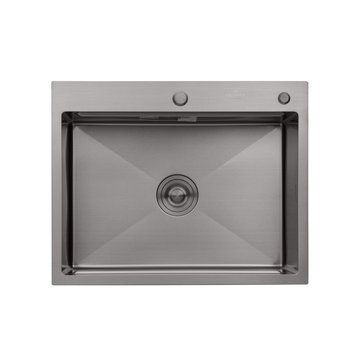 Кухонна мийка Kroner KRP Schwarze 6350HM 630х500, графіт (PVD), нержавіюча сталь, інтегрована, 3.0/1.0 мм, з кошиком