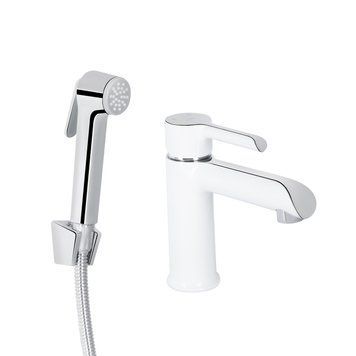 Змішувач для раковини Qtap Grand (з гігієнічним душем) QTGRA272CRW45671 Хром з білим