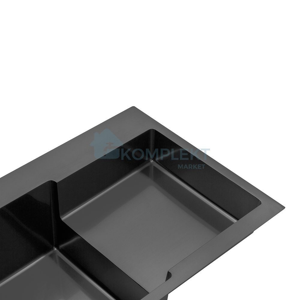 Кухонна мийка Kroner KRP Schwarze 7848LHM 780&times;480 мм, графіт (PVD), нержавіюча сталь, інтегрована, з правим крилом, 3.0/1.0 мм, з кошиком