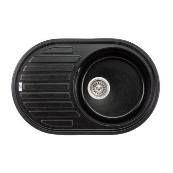 Гранітна овальна мийка з сушкою Lidz 760x500 BLM-14 (чорна матова)