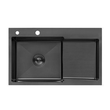 Кухонна мийка Kroner KRP Schwarze 7848LHM 780&times;480 мм, графіт (PVD), нержавіюча сталь, інтегрована, з правим крилом, 3.0/1.0 мм, з кошиком