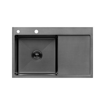 Кухонна мийка Kroner KRP Schwarze 7849LHM, 780х490 мм, графіт (PVD), нержавіюча сталь, інтегрована, з правим крилом, 3.0/1.0 мм, з кошиком