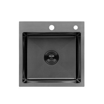 Кухонна мийка Kroner KRP Schwarze 450&times;450 мм, графіт (PVD), нержавіюча сталь, врізна, квадратна, товщина 3.0/1.0 мм, з кошиком