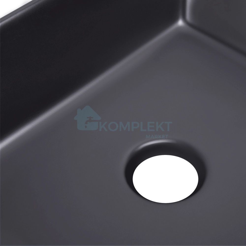 Раковина накладна прамокутна 485х375х135мм Qtap Tern Matt Black (з донним клапаном)