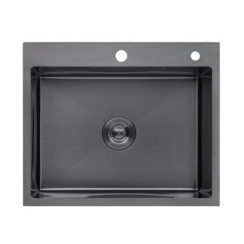 Кухонна мийка Kroner KRP Schwarze 6050HM 600х500мм, графіт (PVD), нержавіюча сталь, інтегрована, 3.0/1.0 мм, з кошиком