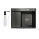 Кухонна мийка Lidz Handmade H6350BL, 630х500 мм, PVD (графіт/чорний), нержавіюча сталь, інтегрована, з лівим крилом, 3.0/1.0 мм, з дозатором