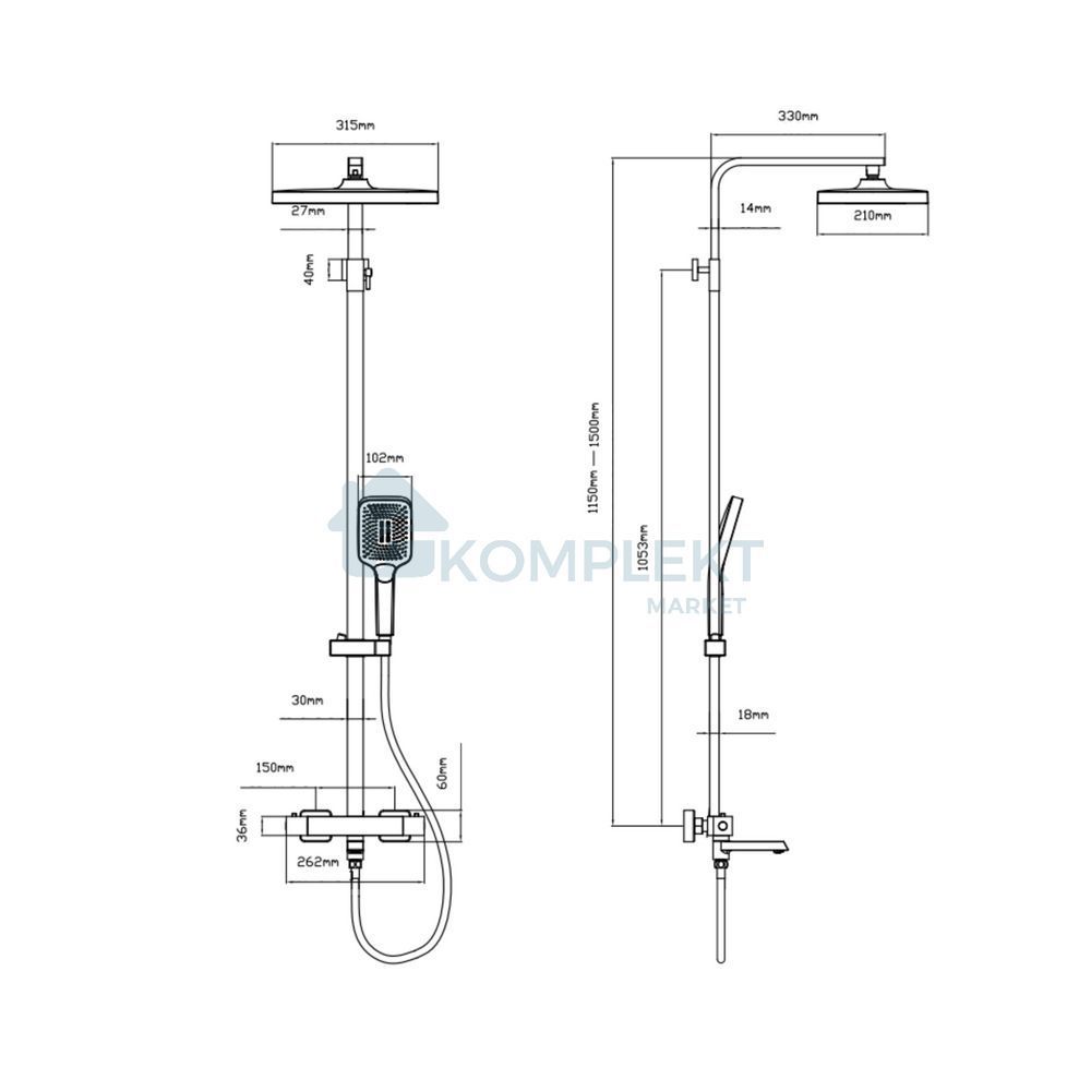 Душова система термостатична Qtap Swan Cascada з виливом QTSWA112CRM45902 Chrome