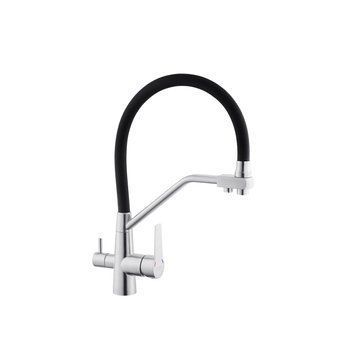 Змішувач для кухні з підключенням до фільтра Kroner KRP Edelstahl Klassisch ESG03817BLK (з гнучким виливом)