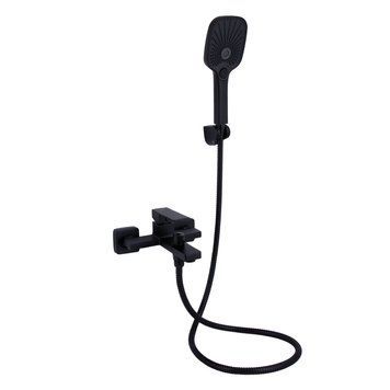 Змішувач для ванни з латуні Qtap Gemini (з душовим гарнітуром) QTGEM259BLM45682 Чорний матовий