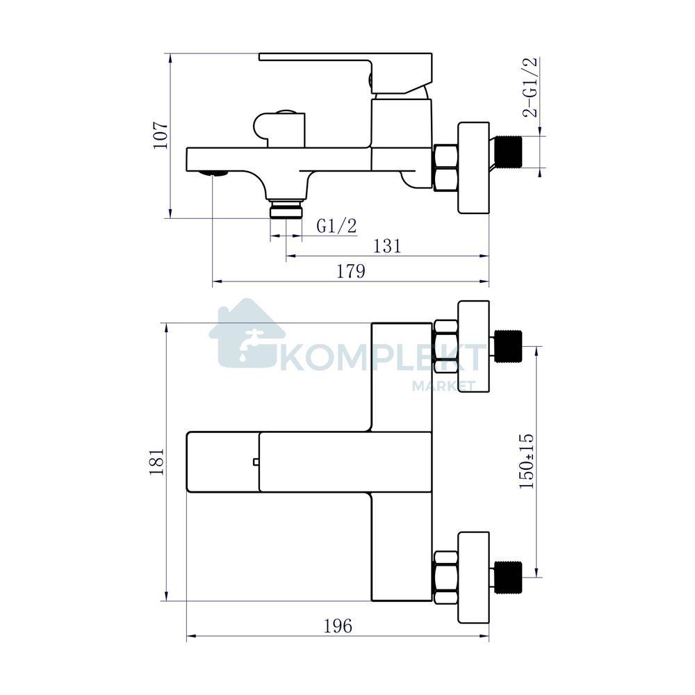 Латунний змішувач для ванни Qtap Gemini (з душовим гарнітуром) QTGEM259GMB45684 Gunmetal Black PVD