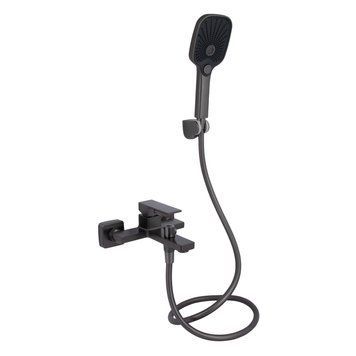 Латунний змішувач для ванни Qtap Gemini (з душовим гарнітуром) QTGEM259GMB45684 Gunmetal Black PVD