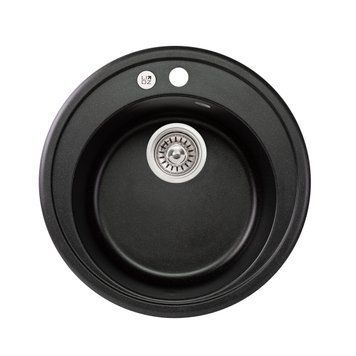 Кругла гранітна мийка Lidz D505 BLM-14 (чорна матова)
