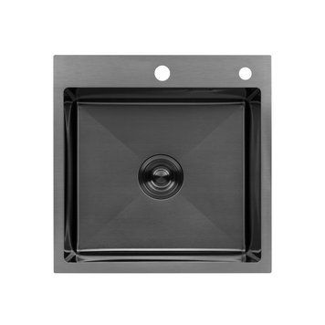 Кухонна мийка Kroner KRP Schwarze 5050HM, 500х500 мм, графіт (PVD), нержавіюча сталь, інтегрована, 3.0/1.0 мм, з кошиком