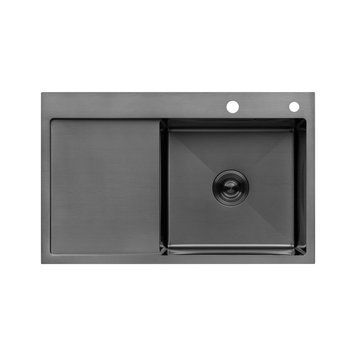 Кухонна мийка Kroner KRP Schwarze 7849RHM 780&times;490 мм, графіт (PVD), нержавіюча сталь, інтегрована, з лівим крилом, 3.0/1.0 мм, з кошиком