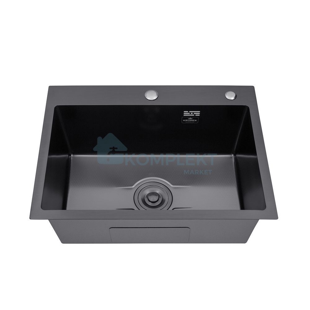 Кухонна мийка Kroner KRP Derby 5843HM 580&times;430 мм, графіт (PVD), нержавіюча сталь, інтегрована, товщина 2.5/0.5 мм