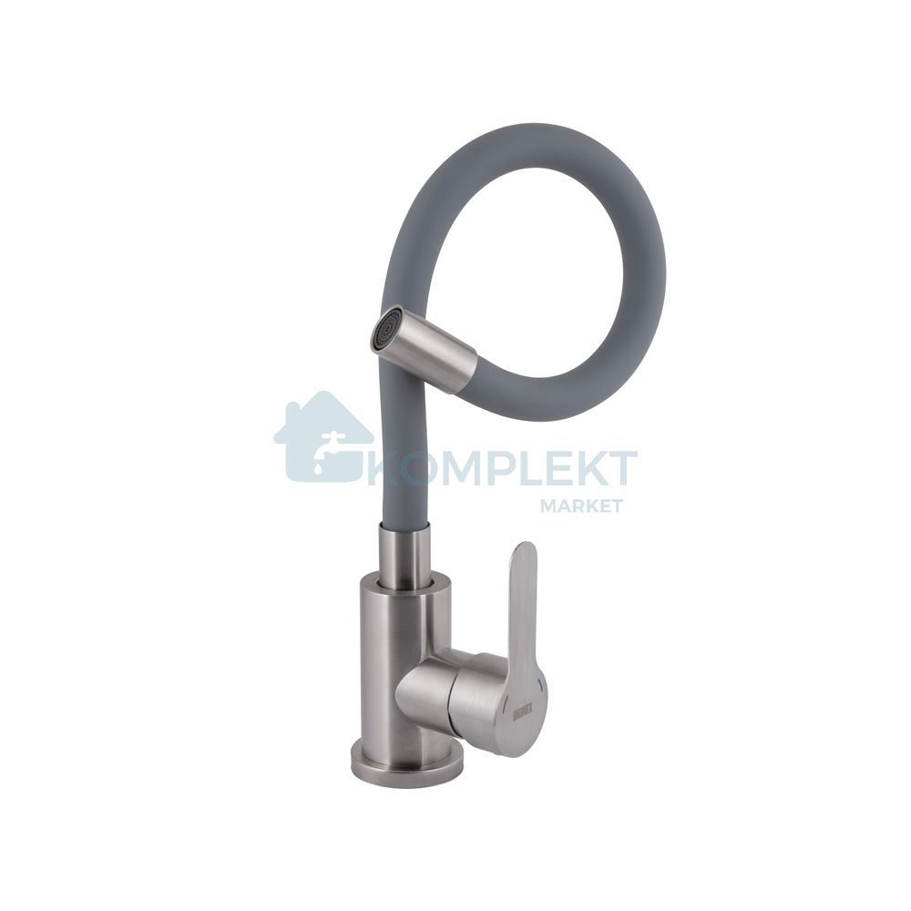 Змішувач для кухні Brinex Pure 015F3, гнучкий вилив, нікель/сірий, нержавіюча сталь
