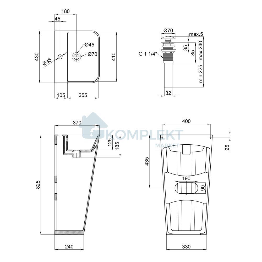Раковина підлогова моноблок 430х370х825 мм Qtap Tern White ( з донним клапаном)
