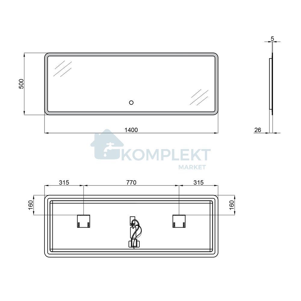Дзеркало Qtap Tern 1400x500 з LED-підсвічуванням Touch, QT1778142750140W, Ні